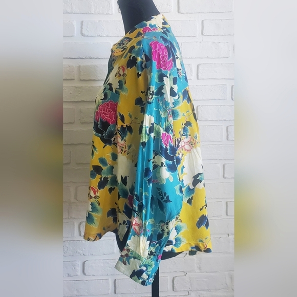 Anthropologie Tropical Floral Button Down Shirt Blouse Top Long Sleeves Size XSP - Picture 5 of 11